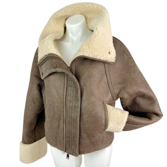 ENTIRE STUDIO LAMB LEATHER SHEARLING CORRETTO BOMBER JACKET BROWN SMALL NWT - Picture 5 of 15